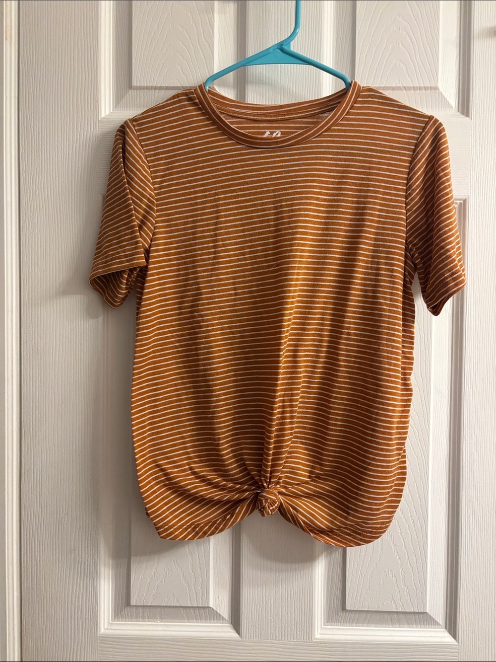 Charlotte Russe Burnt Orange Striped Knot Front Tee
